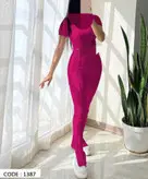 ست کراپ شلوار زنانه رگه دوزی یقه بسته