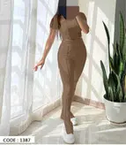 ست کراپ شلوار زنانه رگه دوزی یقه بسته
