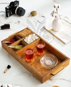 سینی سرو،صبحانه خوری،سینی تنقلات،سینی چوبی،سینی چوبی با باکس تنقلات
