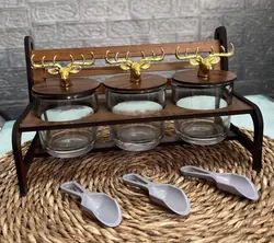 جا ادویه سر گوزن با استند چوبی طرح نیمکت،جاادویه،جای چای،جای قهوه،استند سه عددی گوزنی