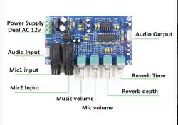 ماژول اکو و پری آمپلی فایر استریو با دو ورودی میکروفن و یک AUX/کیفیت خوب جهت آمپلی فایر های کلاس D و کلاس AB