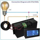 نمایشگر مولتی فانگشن LCD کیفیت بالا تا ۵۰۰ ولت و ۱۰۰ آمپر غیر تخریبی / واتمتر ac مناسب تابلو برق برای مانیتورینگ پنلی چهار پارامتر ثابت و دو پارامتر رندوم شامل ولتمتر ، آمپر متر ، وات متر ،فرکانس شمار ،فی متر و کیلو وات ساعت /به همراه سی تی ترانس