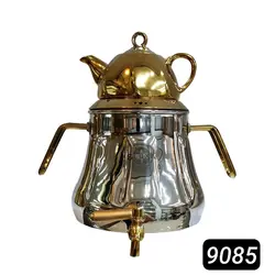 کتری قوری استیل ورق یک و نیم میل فوق ضخیم نیم طلایی کف چدن 6 لیتری برند (اس لوکس )کد 9085