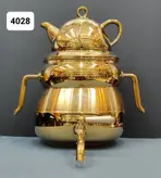 کتری قوری استیل تمام طلایی ورق یک میل ضخیم کف چدن 6لیتری برند (اس لوکس) کد 4028