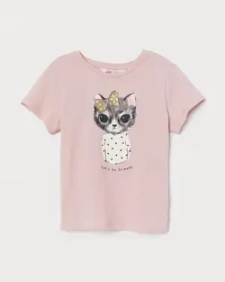 تی شرت دخترانه اچ اند ام طرح گربه