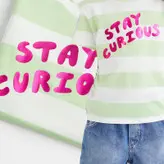 تی شرت آستین کوتاه دخترانه اچ اند ام مدل راه راه Stay Curious