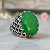 انگشتر نقره مردانه سنگ زمرد سبز اصل و معدنی شیک و خاص