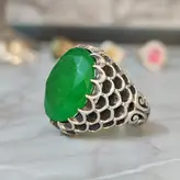 انگشتر نقره مردانه سنگ زمرد سبز اصل و معدنی شیک و خاص