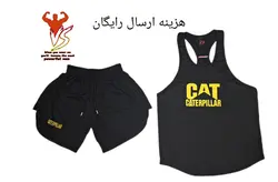 ست رکابی و شلوارک ورزشی مدل کاترپیلار چاکدار مشکی