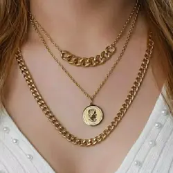 بدلیجات زیورالات گردنبند سه لاین استیل طلایی و نقره ای با اویز الیزابت کد ۱۲۳۲