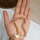 ست دستبند و انگشتر کارتیر استیل با آویز سکه و مروارید (ویولت گالری)