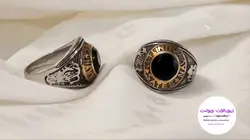 انگشتر استیل مردانه سنگ مشکی دور طلایی رنگ ثابت کد ۵۰۰۷