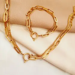 ست گردنبند دستبند زنجیر استیل دولاین ترکیبی با قفل ملوانی (ویولت گالری) کد ۱۹۶۲