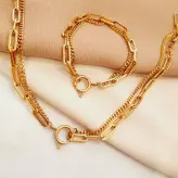 ست گردنبند دستبند زنجیر استیل دولاین ترکیبی با قفل ملوانی (ویولت گالری) کد ۱۹۶۲