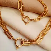 ست گردنبند دستبند زنجیر استیل دولاین ترکیبی با قفل ملوانی (ویولت گالری) کد ۱۹۶۲