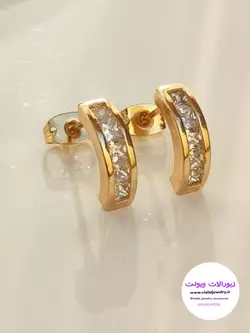 گوشواره میخی طرح حلقه ای نگین دار برند ژوپینگ طلایی کد ۱۱۵۶