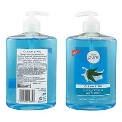 مایع دستشویی آنتی باکتریال pure با رایحه اکالیپتوس و پونه مدل cleansing