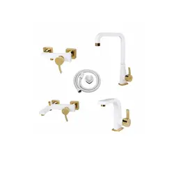 شیرآلات کسری مدل فیروزه سفید طلایی مجموعه پنج عددی