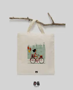 خرید و قیمت ساک خرید پارچه ای طرح دوچرخه سوار