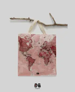 خرید و قیمت ساک خرید پارچه ای طرح نقشه جهان صورتی