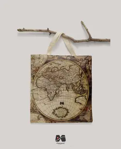 خرید و قیمت ساک خرید پارچه ای طرح نقشه جهان آنتیک