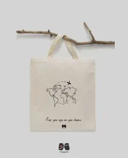 خرید و قیمت ساک خرید پارچه ای طرح نقشه جهان مینیمال هواپیما