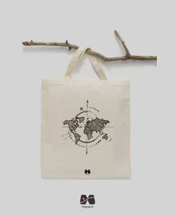 خرید و قیمت ساک خرید پارچه ای طرح نقشه جهان مینیمال قطب نما