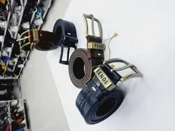 کمربند مردانه تمام چرم زبانه دار برند فندی