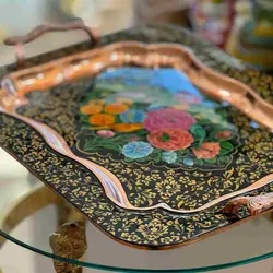 سینی چای خوری گل و مرغ آقاجانی - وریا گالری