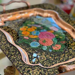 سینی چای خوری گل و مرغ آقاجانی - وریا گالری