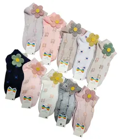 جوراب آدورا Adora بچگانه پنبه مچی سایزبندی 2 تا 7 (پک 10  جفتی) طرح گل کار شده