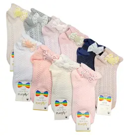 جوراب آدورا Adora بچگانه پنبه مچی سایزبندی 2 تا 7 (پک 10  جفتی) طرح پاپیون کار شده