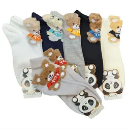 جوراب آدورا Adora بچگانه پنبه مچی سایزبندی 2 تا 7 (پک 12  جفتی) طرح تک خرس گوش بوکله