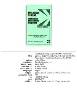 دانلود کتاب Magnitude Scaling: Quantitative Measurement of Opinions (Quantitative Applications in the Social Sciences) First Printing