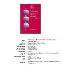 دانلود کتاب Performance Measurement in Service Industries 1997
