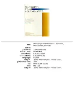 دانلود کتاب Managing Team Performance: Evaluation, Measurement, Rewards (Saratoga Institute AMA Special Reports) 1997