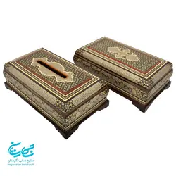 ست جعبه دستمال کاغذی و جعبه کارد و چنگال خاتم کاری اعلا