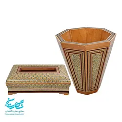 ست جعبه دستمال کاغذی و سطل خاتم کاری