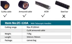 کابل بر جغجغه ای دسته تلسکوپی تا قطر 120 میلیمتر مدل ZC-120A زوپر zupper