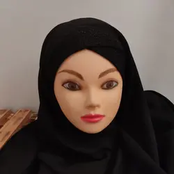 هد شال کرپ حریر مشکی لمه دار