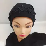 توربان کرپ حریر مشکی فری سایز گیپور دار