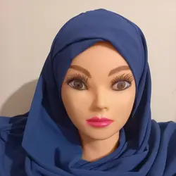 هد شال کرپ حریر میله ای.تک پیله رنگ ابی تیره برند لاجورد
