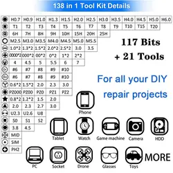 ابزار تعمیر تبلت لپ تاپ تلفن کامپیوتر 138 در 1 پیچ گوشتی دقیق مغناطیسی