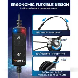 هدست مکالمه وانتک میکروفون حذف نویز برای مکالمات شفاف Wantek Corded USB Headsets Mono UC600 - فروشگاه اینترنتی آر پی جی کالا | RPG Kala