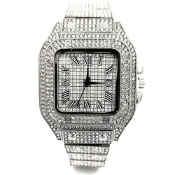 ساعت نگین دار دخترانه و پسرانه طرح کارتیر بند فلزی استیل در رنگ نقره ای فول نگین