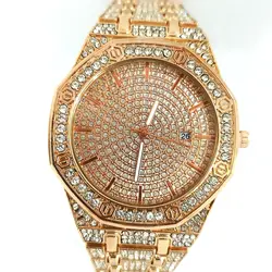 ساعت نگین دار دخترانه فول نگین رنگ رزگلد صفحه نگین کاری شده