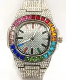 ساعت نگین دار دخترانه نگین کاری شده در رنگ نقره ای