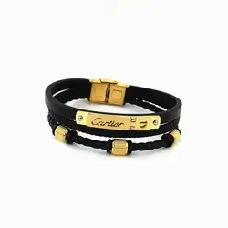 دستبند چرم سه لاین برند کارتیر CARTIER