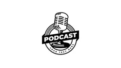 دانلود وکتور لوگوی پادکست همراه با میکروفون و آرم podcast station singer karaoke with retro microphone design element logo label emblem sign