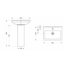 روشویی پایه دار سینا چینی مدل آدرینا درجه یک - چینی بهداشتی عاشوری